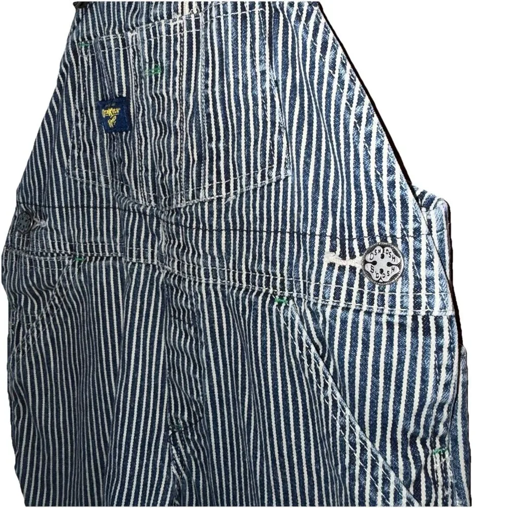 OshKosh B'gosh Vintage Blue and White Striped Conductor Kids Overalls Size 2T
